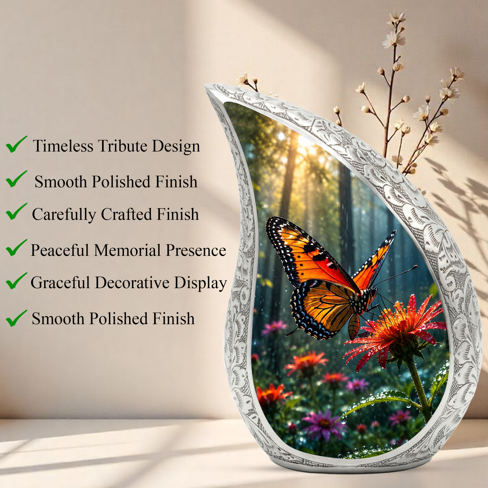 Butterfly Urn for Human Ashes | Adult Cremation Urn with Butterfly Design