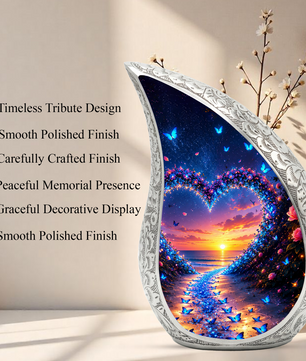 Butterfly Heart Urn for Human Ashes – Beautiful Butterfly Cremation Urn for Ashes, Heart-Shaped Memorial Urn with Butterflies