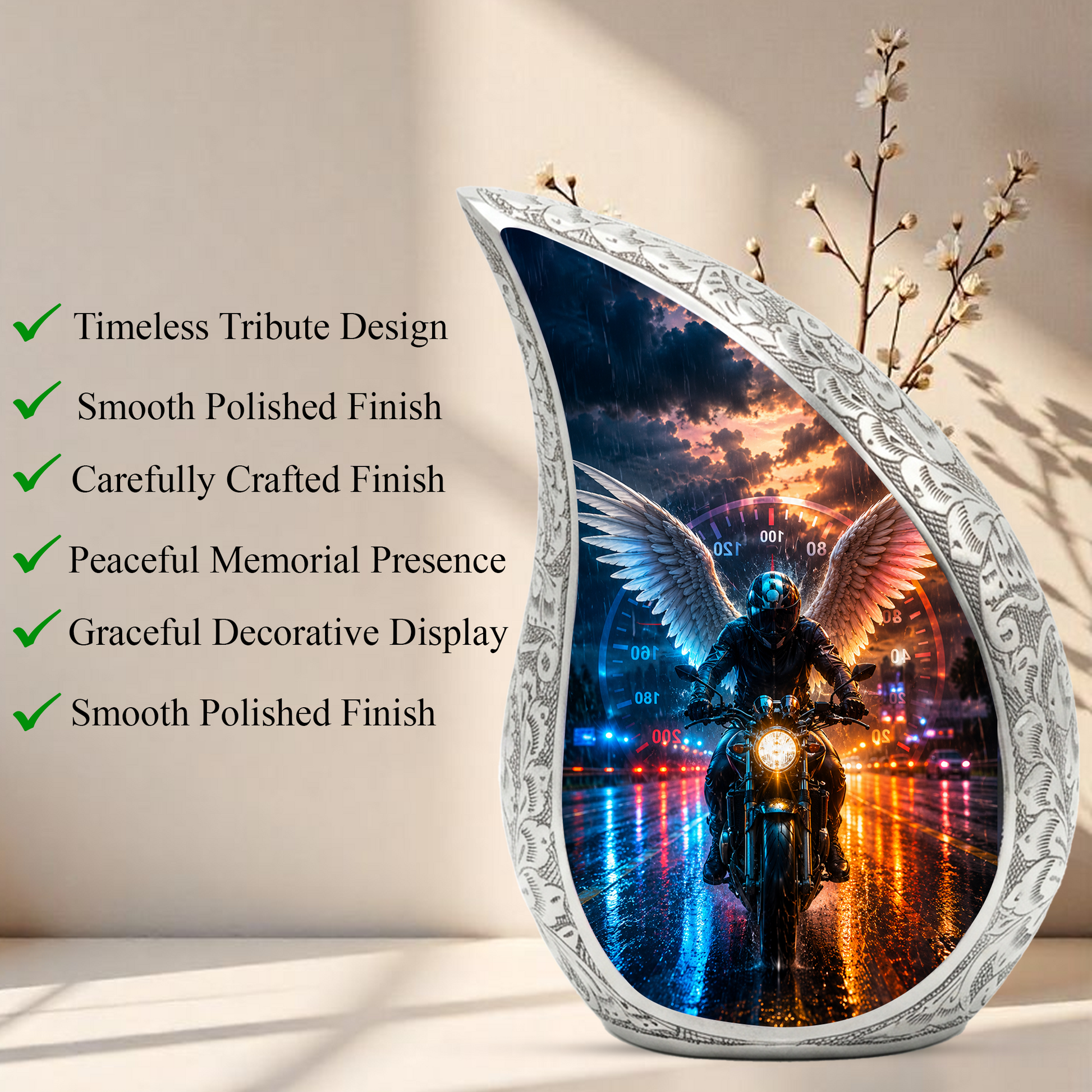 Guardian Angel Motorcycle Urn for Dad – Memorial Cremation Urn for Human Ashes