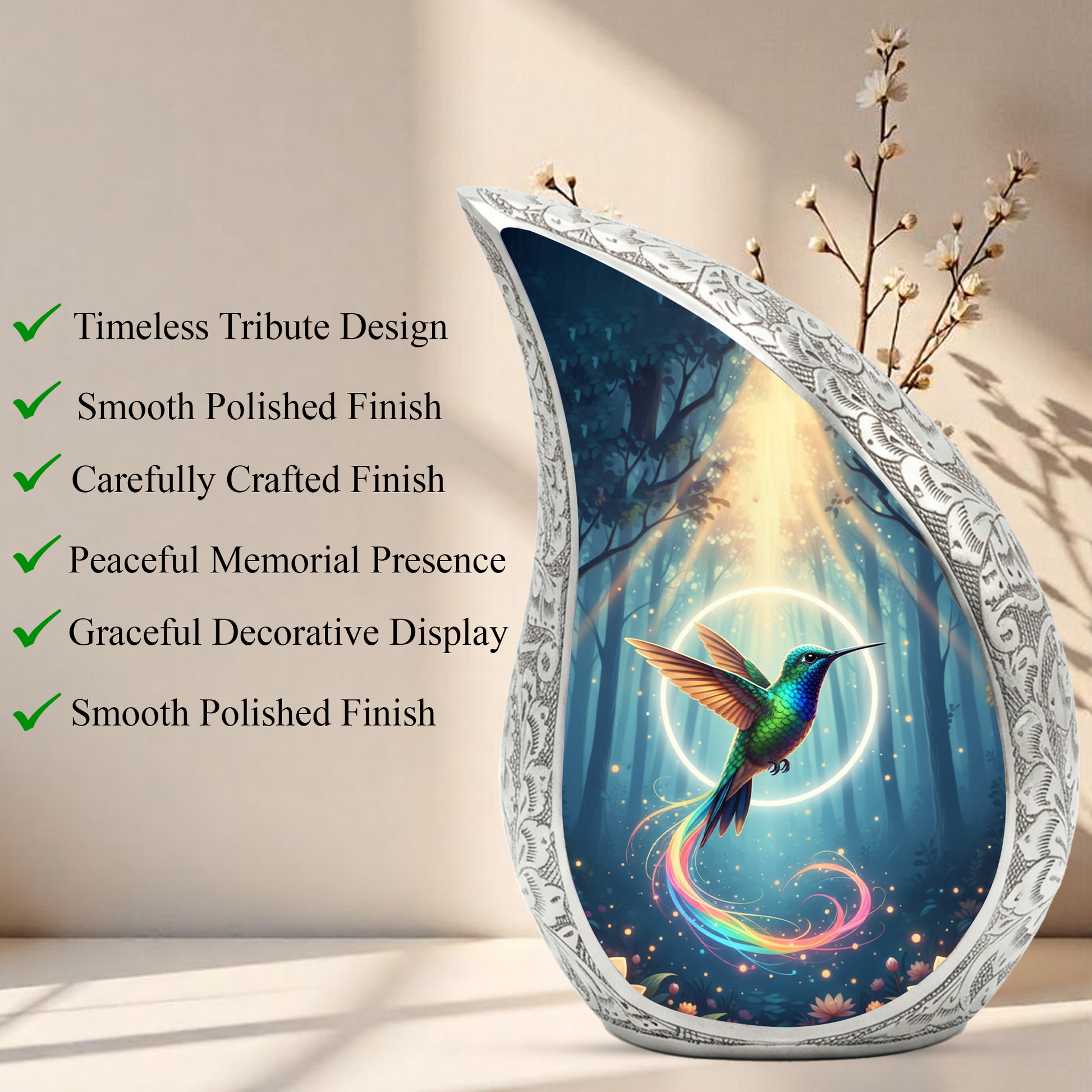 Hummingbird Urn for Mom | Personalized Memorial Urn | Adult Cremation Urn for Ashes