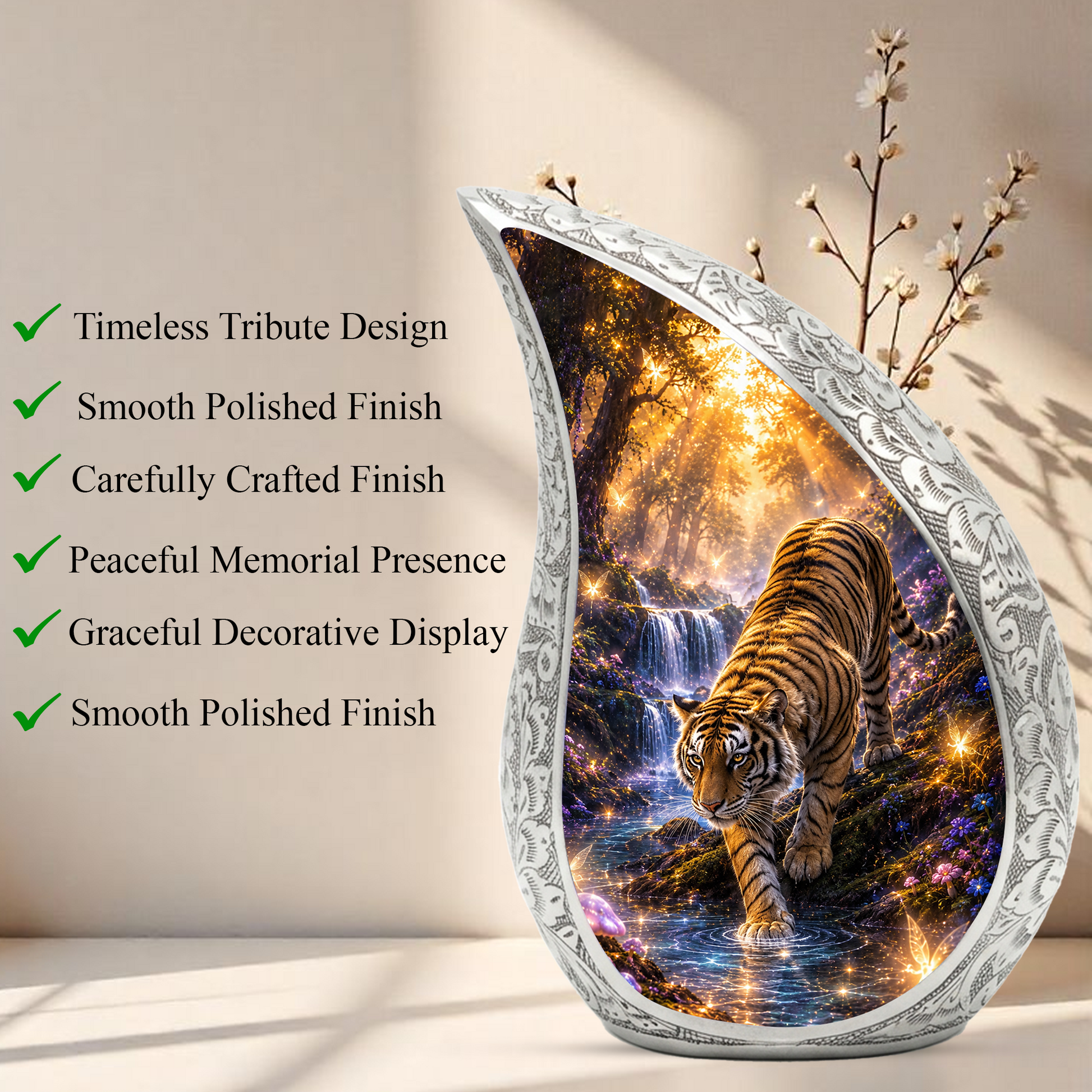 Tiger Adult Urn for Ashes | Premium Adult Cremation Urn for Human Ashes Memorial