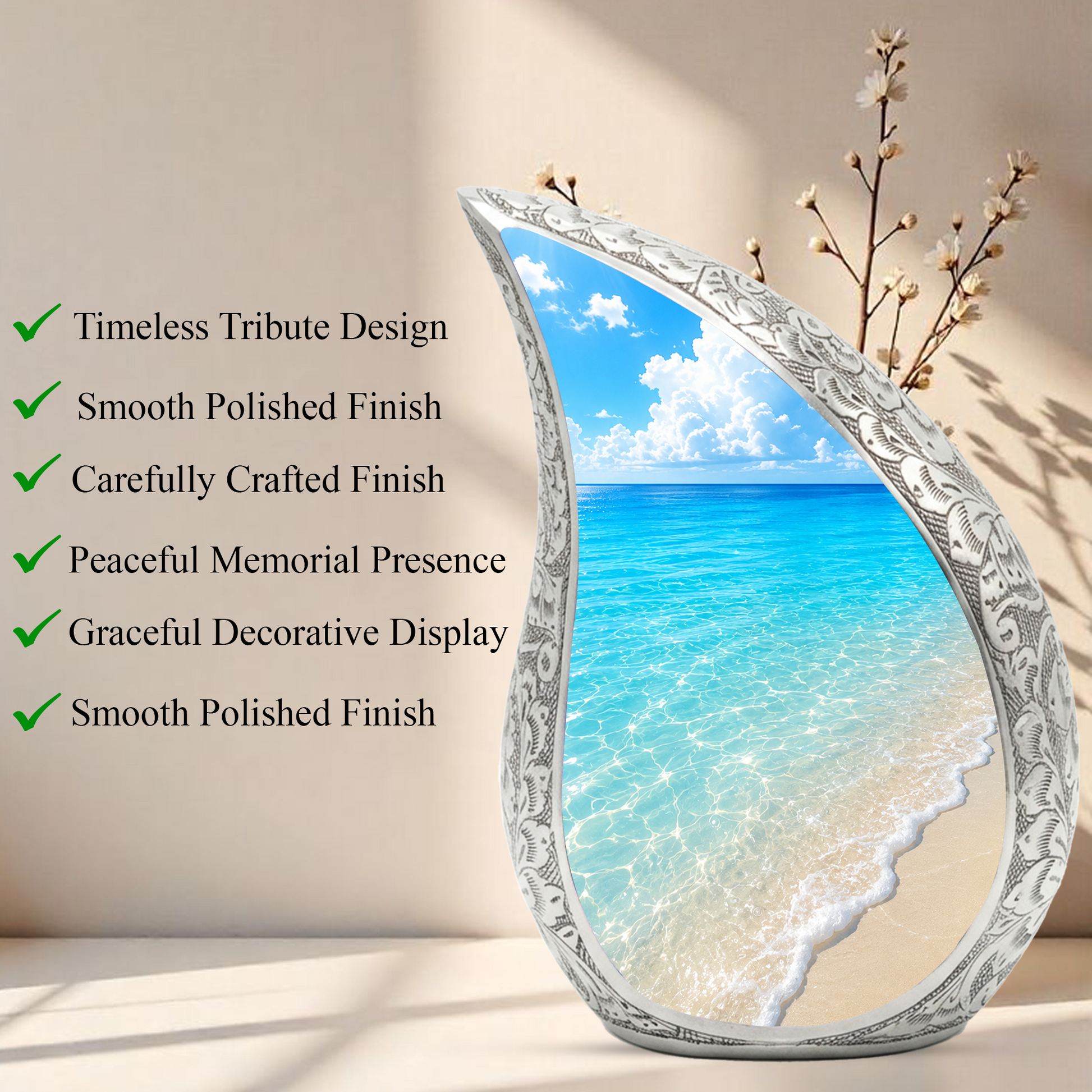 Ocean Beach Cremation Urn – Elegant Memorial Urn for Mom, Dad, Women & Men