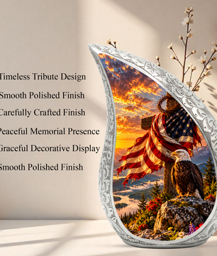 Christian Cremation Urn for Adult Ashes, Jesus Cross and American Flag Memorial Urn