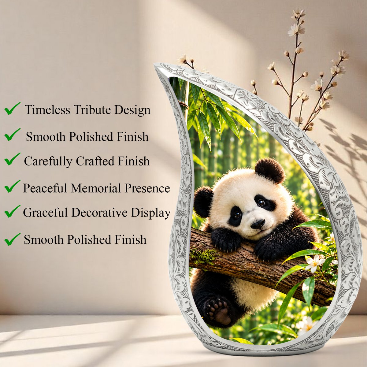 Panda Cremation Urn for Adult Ashes, Cute Panda Memorial Urn, Bamboo Forest Animal Urn