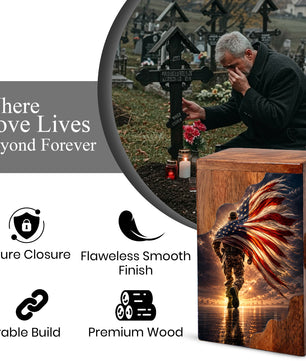 Military Wooden Cremation Urn – Patriotic Memorial Urn for Human Ashes