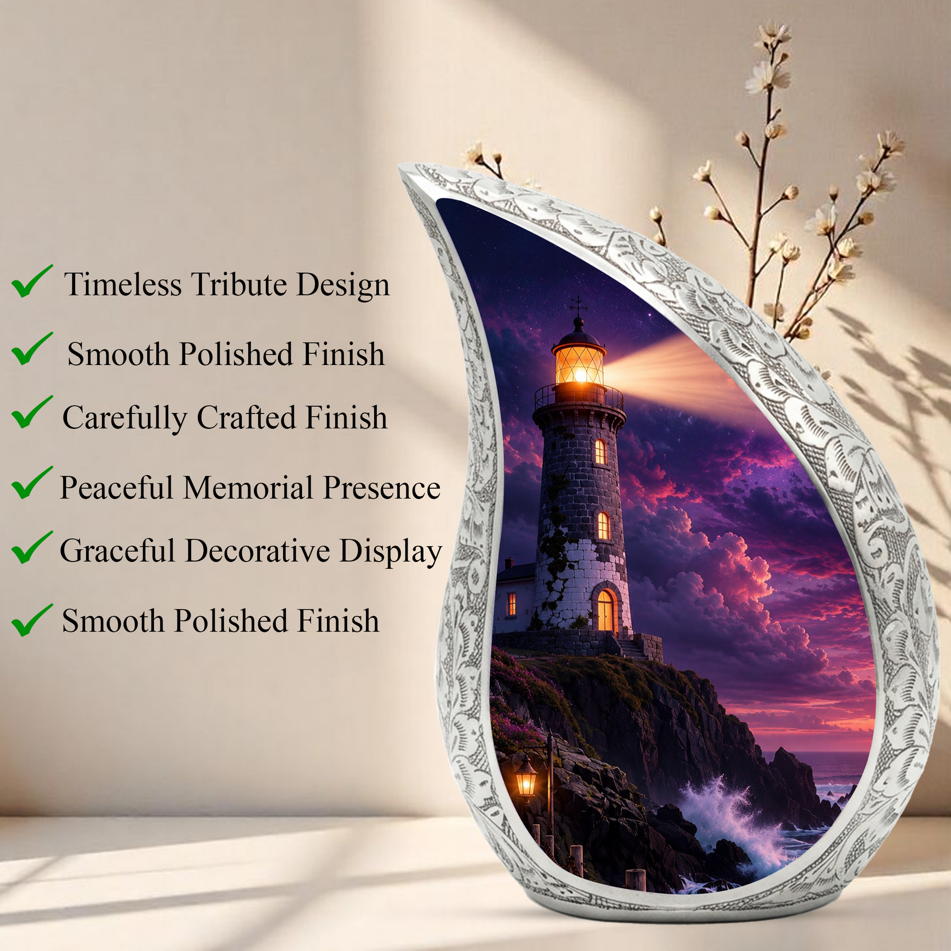 Lighthouse Storm Urn for Human Ashes | Adult Cremation Urn for Men & Women