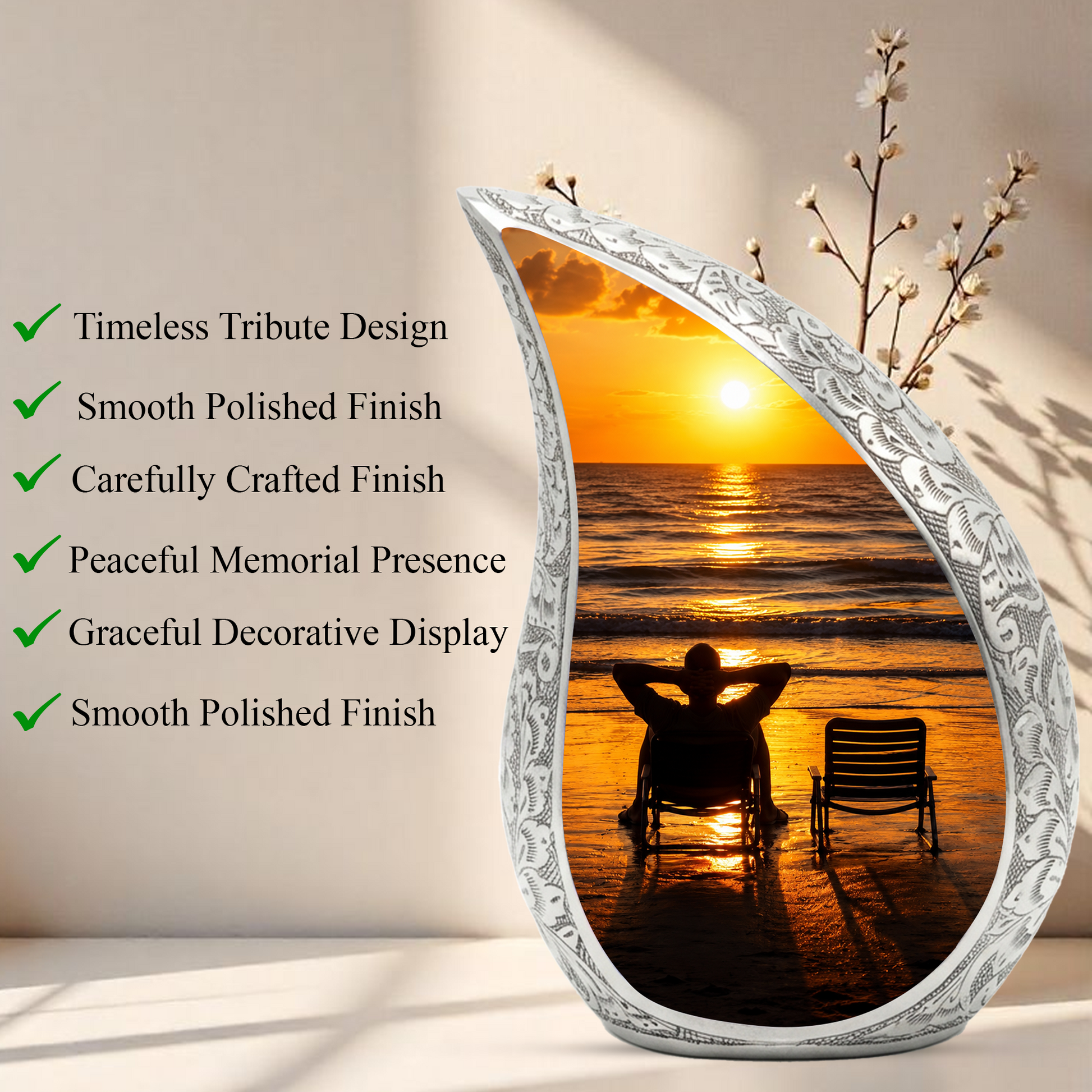 Beach Sunset Urn for Human Ashes | Ocean Sunset Cremation Urn & Beach Themed Memorial Urn
