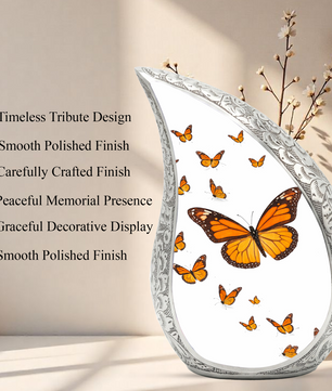 Butterfly Personalized Cremation Urn – Teardrop Style Aluminum Memorial Urn, 10 Inch