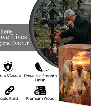 Angel Horse Wooden Cremation Urn – Memorial Urn for Human Ashes