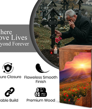 Sunrise Cremation Urn – Custom Wooden Memorial Urn Box for Ashes