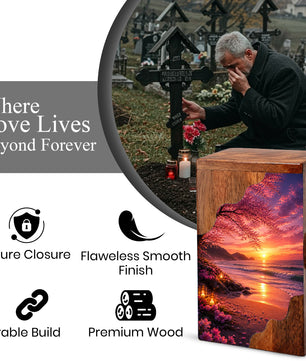 Beach Wooden Cremation Urn for Mom | Ocean Sunset Urn for Human Ashes