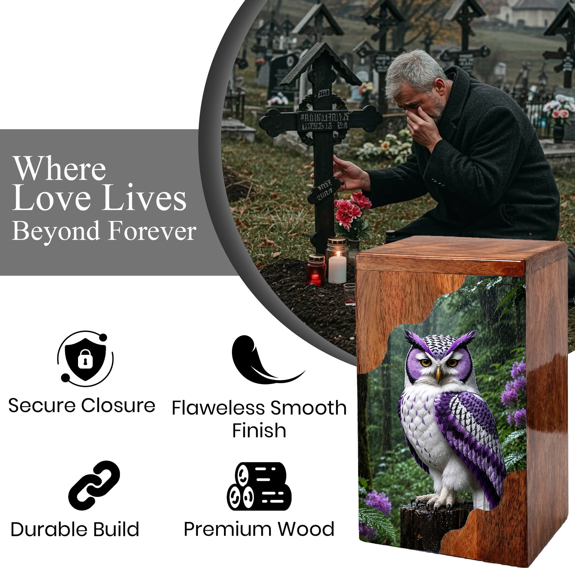Owl Wooden Cremation Urn – Woodland Memorial Urn