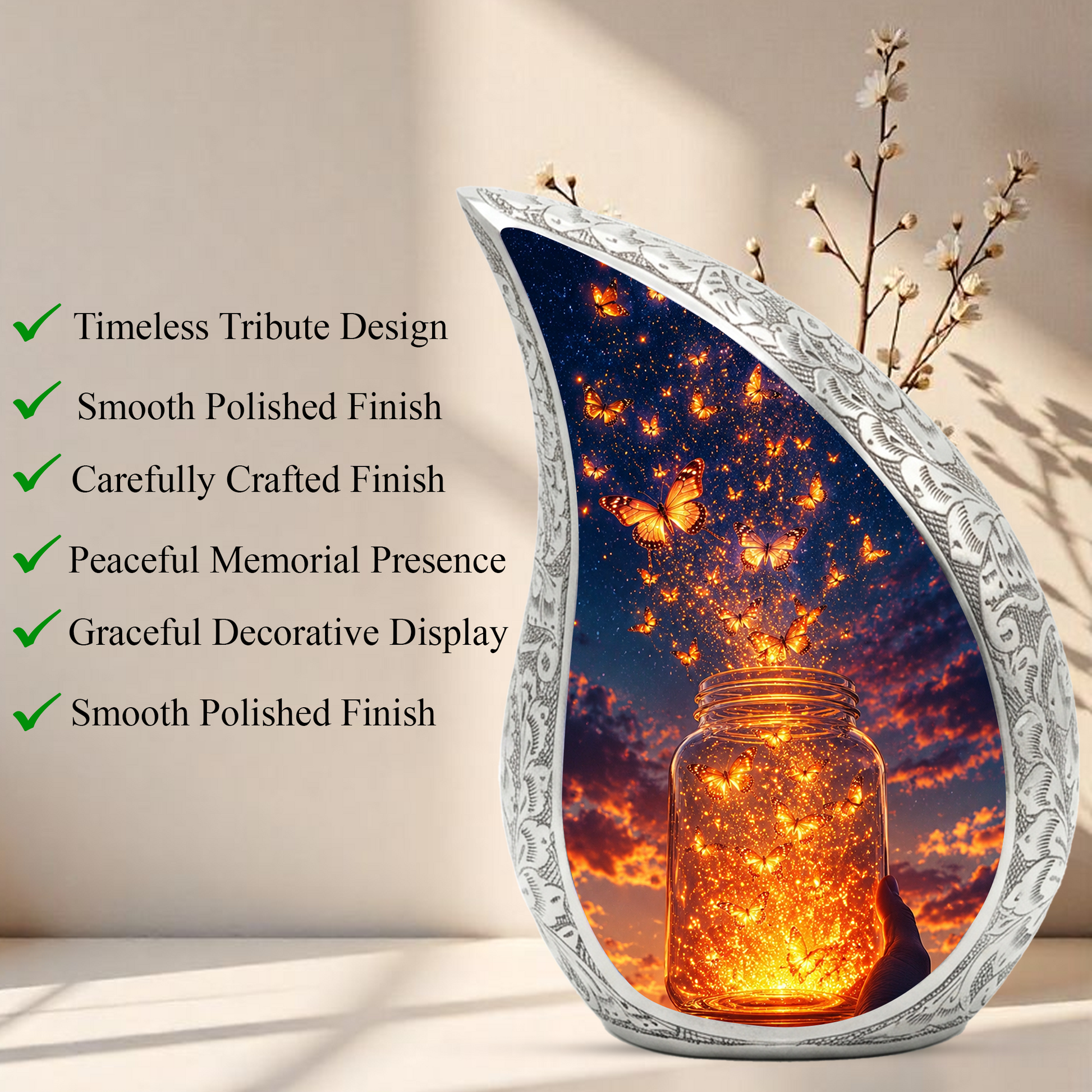 Butterfly Sunset Urn for Ashes | Glowing Butterfly Cremation Urn, Butterfly Urn for Human Ashes, Beautiful Memorial Urn