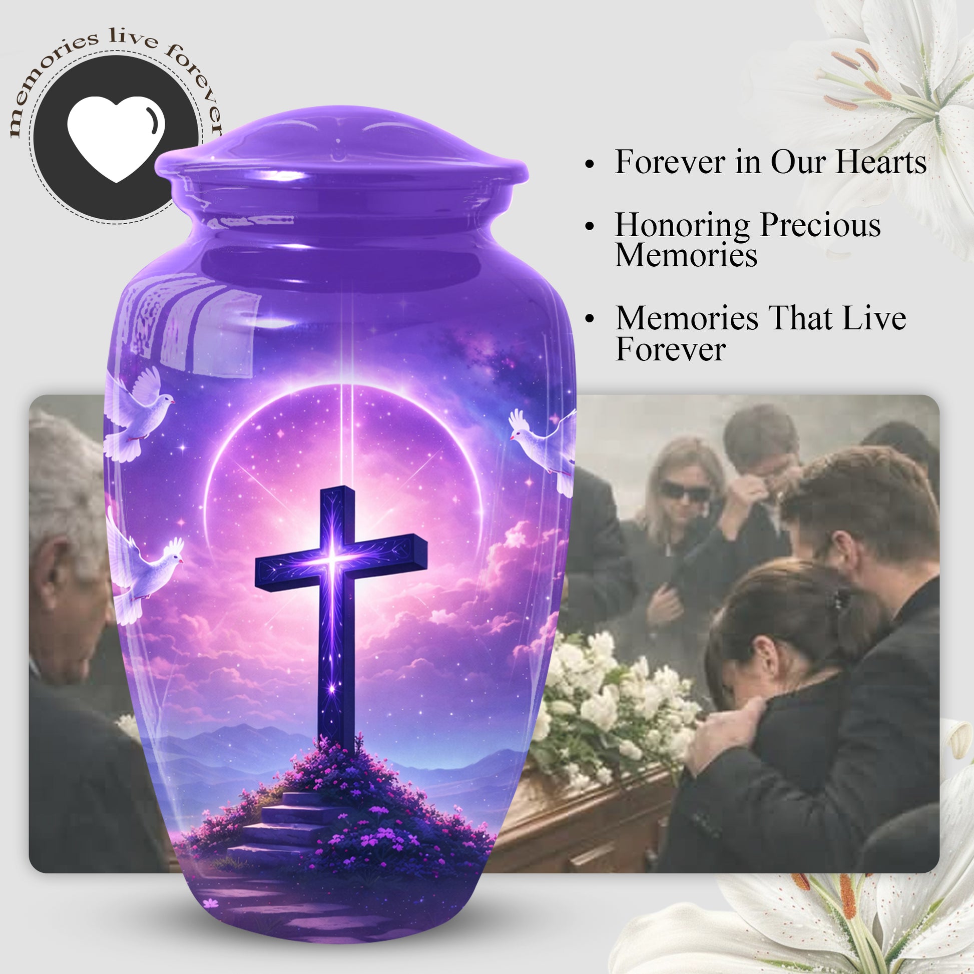 Cross Christian Memorial Urn - Keepsake Cremation Large  Urn