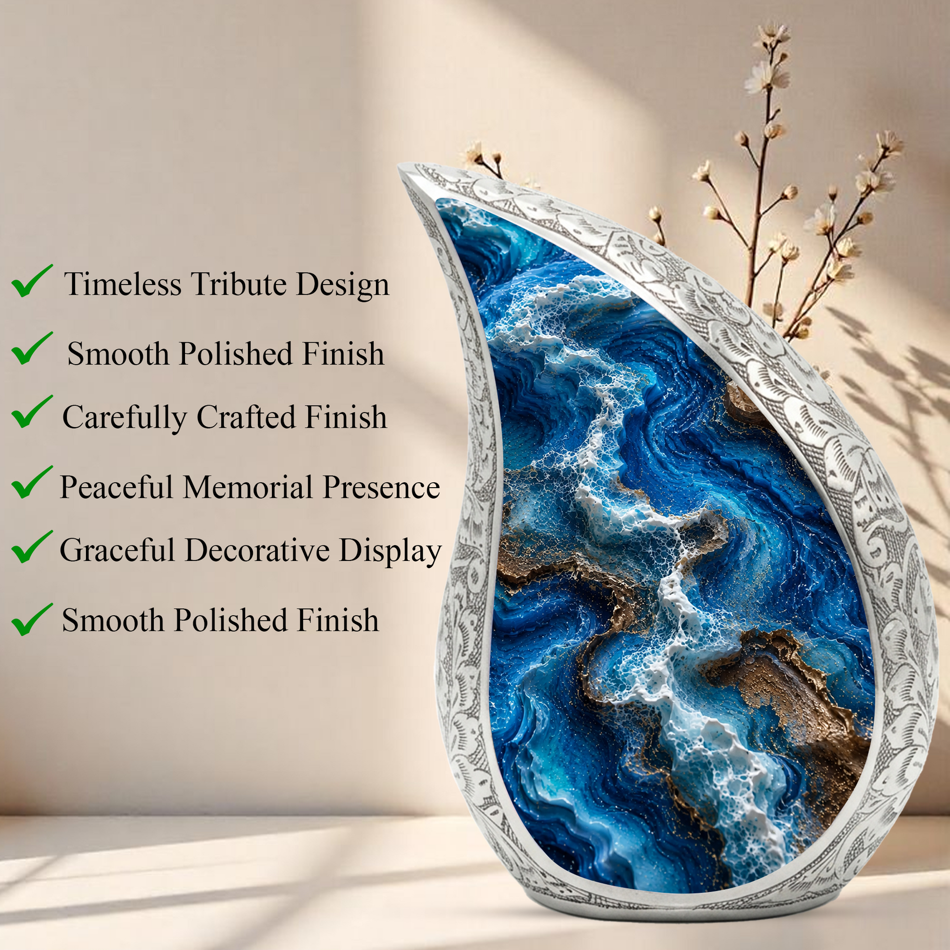 Ocean Wave Urn for Ashes, Adult Cremation Urn for Mom, Beach Memorial Urn