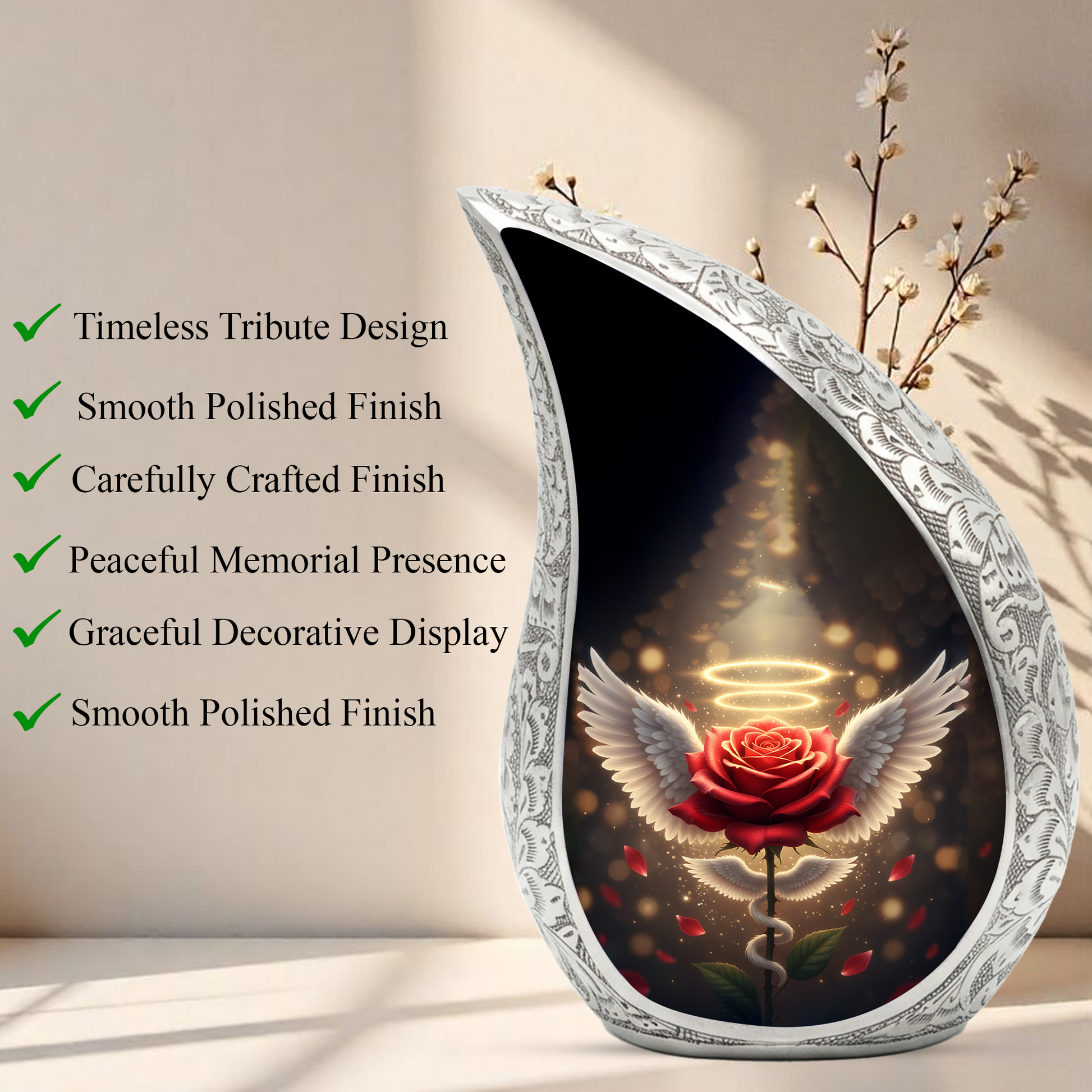 Angel Rose Urn for Mom | Personalized Memorial Urn for Ashes