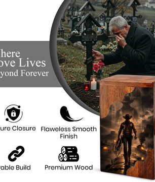 Cowboy Wooden Cremation Urn for Human Ashes | Personalized Western Memorial Urn