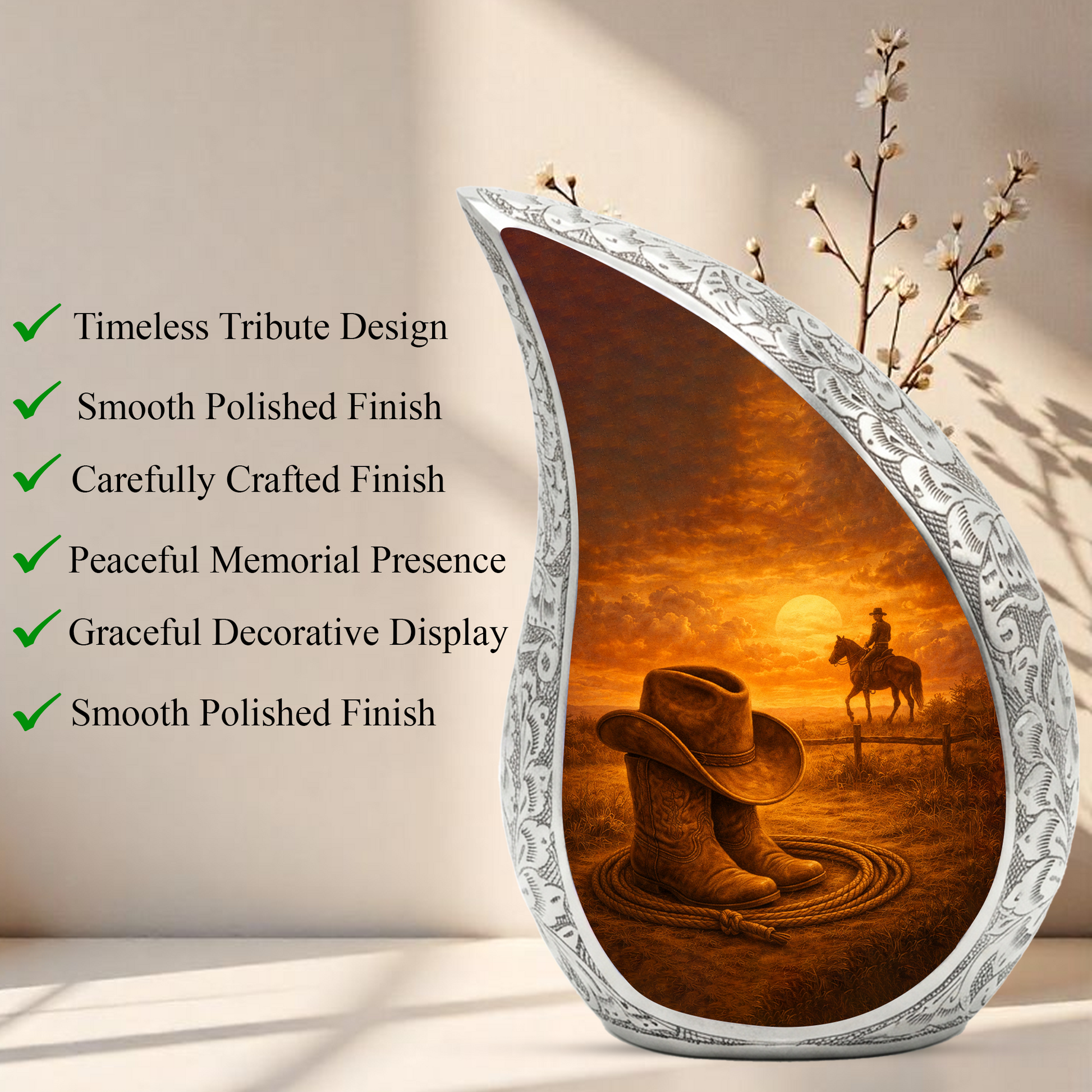 Western Urn for Human Ashes| Cowboy Urn |Personalized Urn for Dad