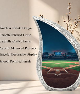 Baseball Personalized Cremation Urn for Dad – Teardrop Style Aluminum Memorial Urn, 10 Inch