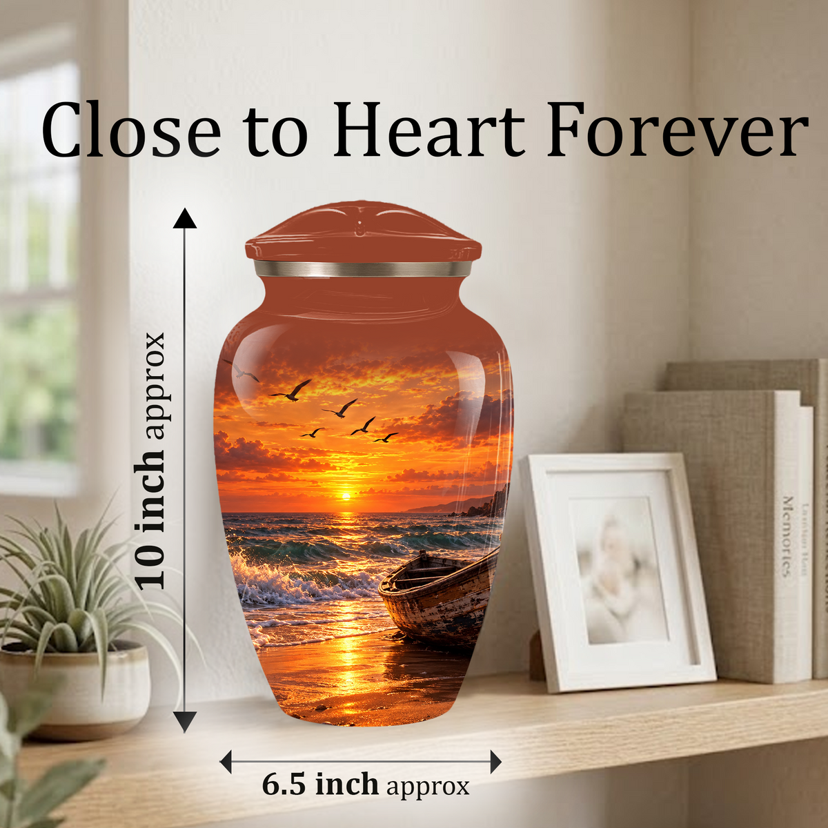 Beach Cremation Urn for Ashes | Ocean Sunset Memorial Urn | Personalized Beach & Ocean Theme Urn