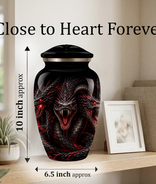 Three-Headed Dragon Cremation Urn – Black & Red Dragon Adult Memorial Urn for Ashes