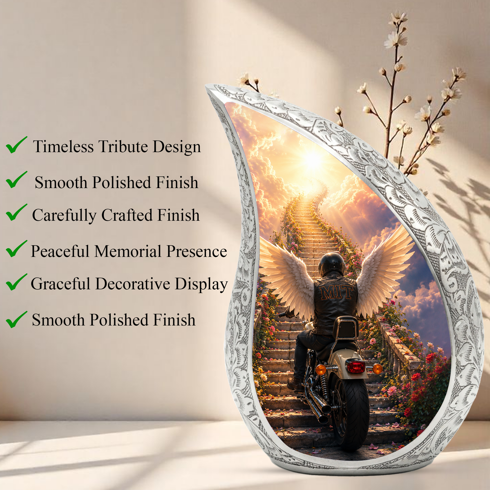 Motorcycle Memorial Urn for Ashes, Biker Cremation Keepsake Urn