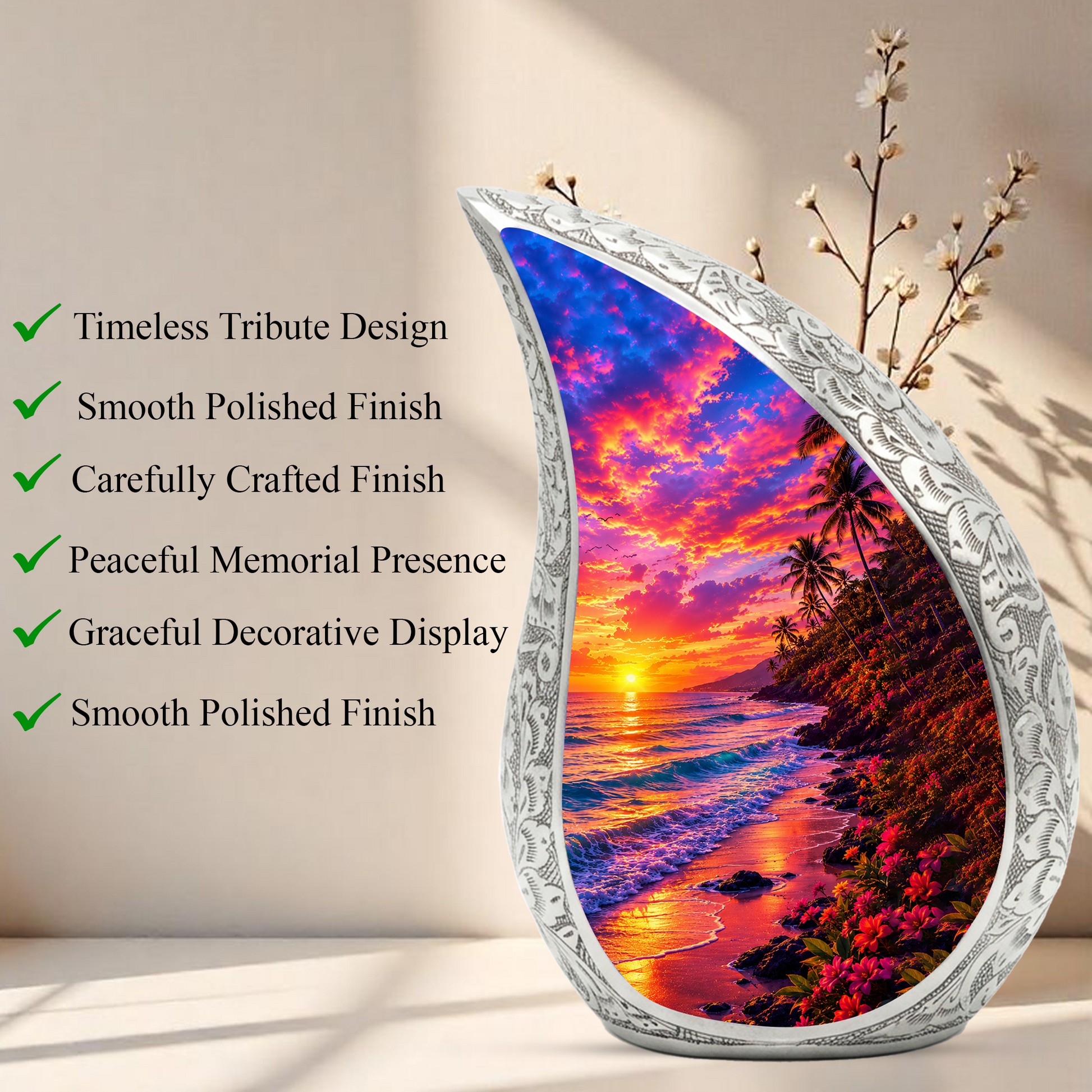 Beach Sunset Cremation Urn for Human Ashes – Ocean Wave Adult Memorial Urn, Beach Keepsake Urn for Mom, Women & Loved Ones