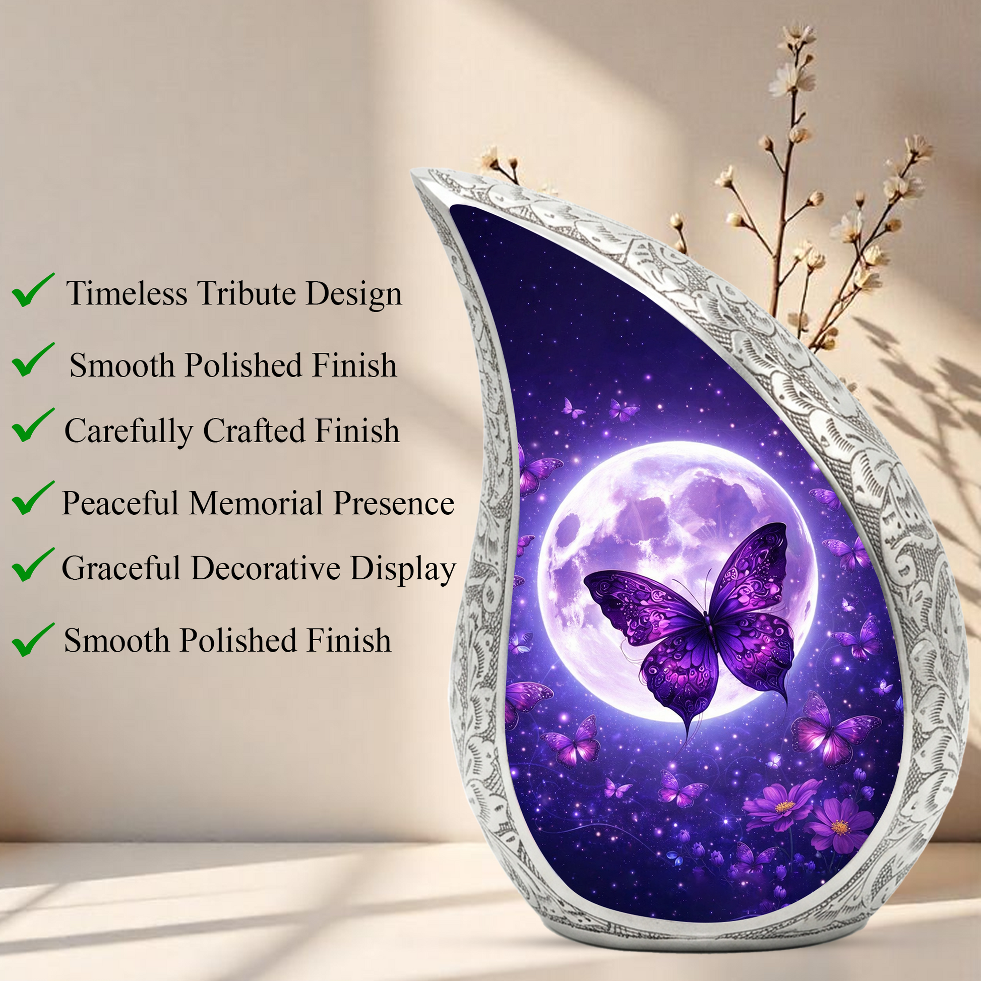 Purple Butterfly Adult Urn for Human Ashes – Premium Purple Butterfly Cremation Urn