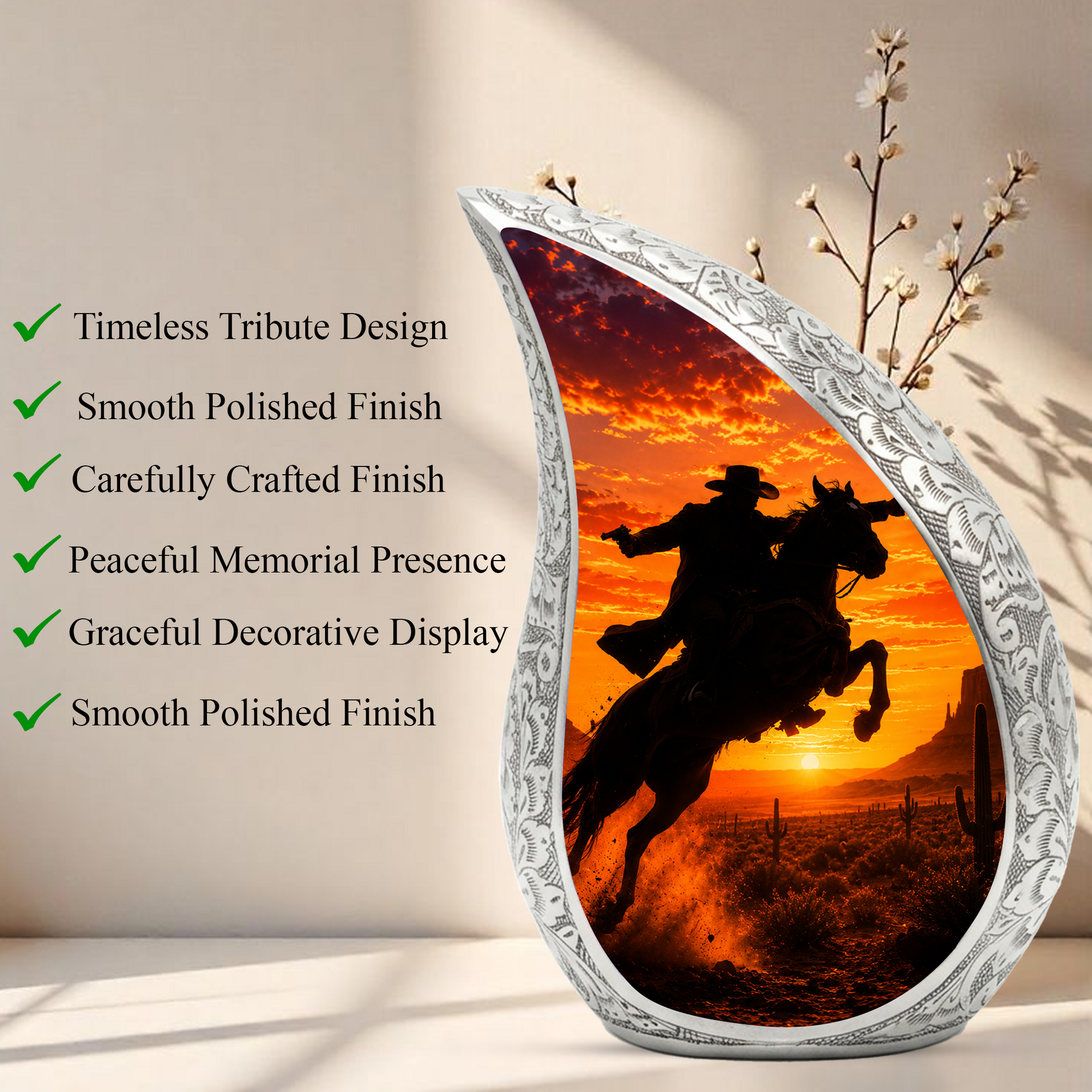 Western Cowboy Urn for Ashes, Cowboy Cremation Urn, Adult Funeral Urn for Human Ashes