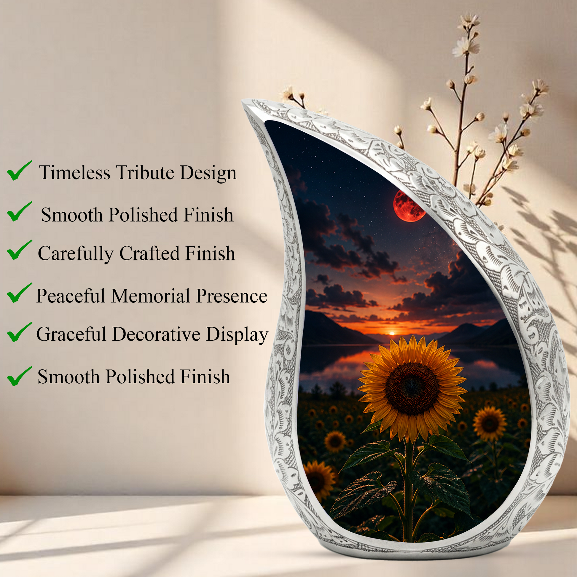 Sunflower Urn for Human Ashes | Beautiful Floral Cremation Urn for Mom & Women
