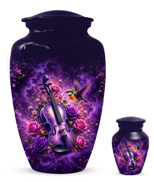 Purple Violin Hummingbird Cremation Urn for Human Ashes, Personalized Memorial Urn for Mom