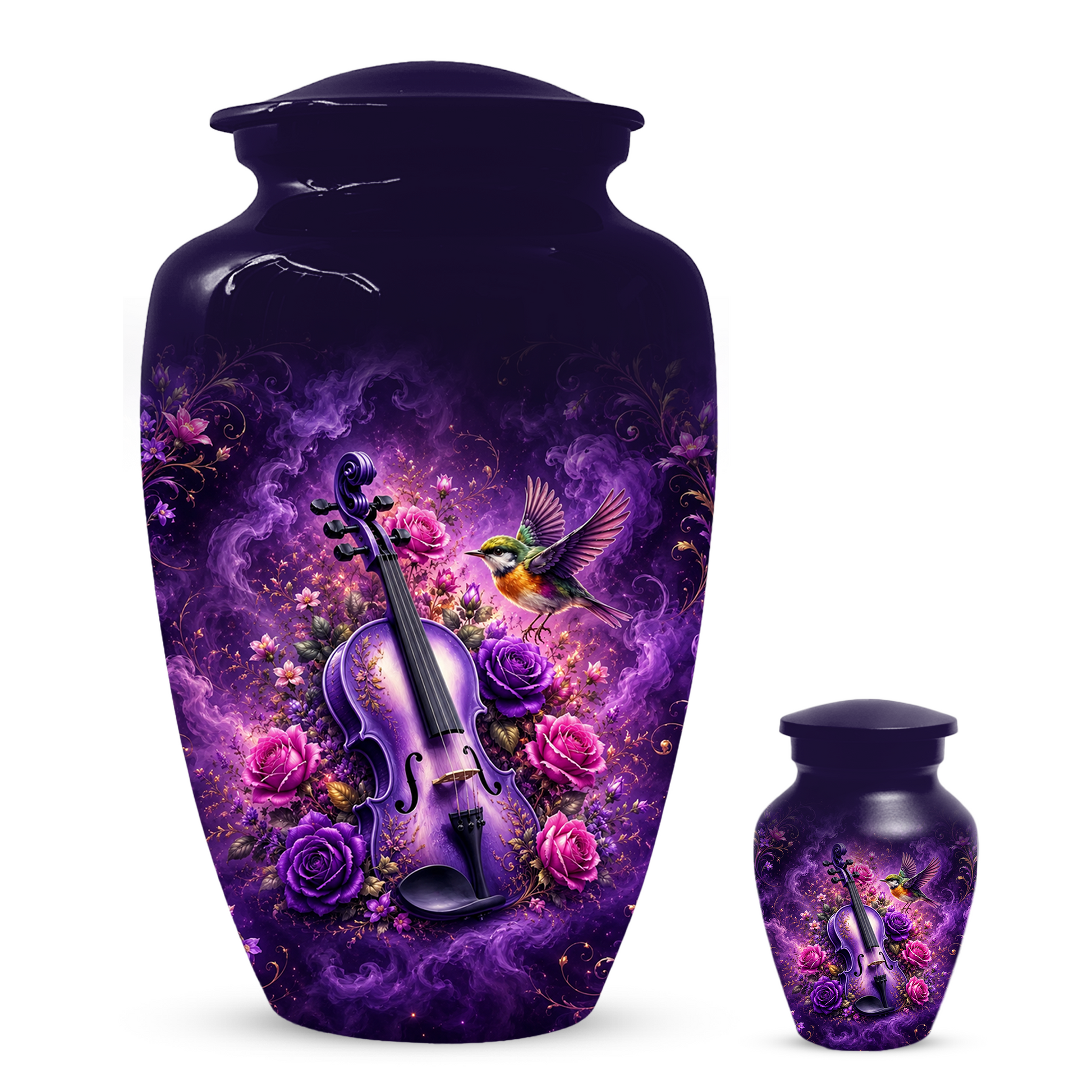 Purple Violin Hummingbird Cremation Urn for Human Ashes, Personalized Memorial Urn for Mom
