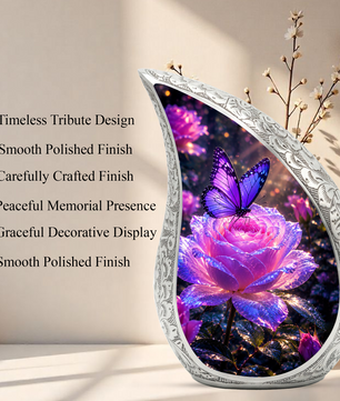 Flower Urn for Mom and Women – Blue Velvet Butterfly Keepsake Cremation Urn for Mom,