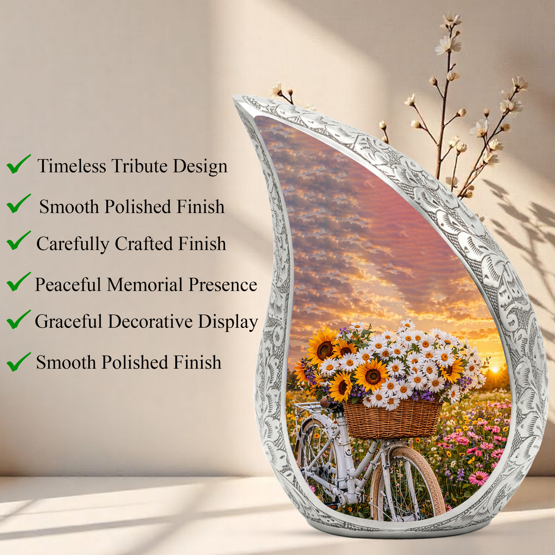 Sunflower Bicycle Adult Urn for Human Ashes – Premium Sunflower Bicycle Cremation Urn