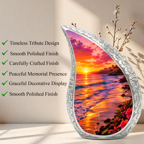 Beach Fishing Urn for Human Ashes – Ocean Sunset Cremation Urn, Adult Urn for Dad, Father & Men