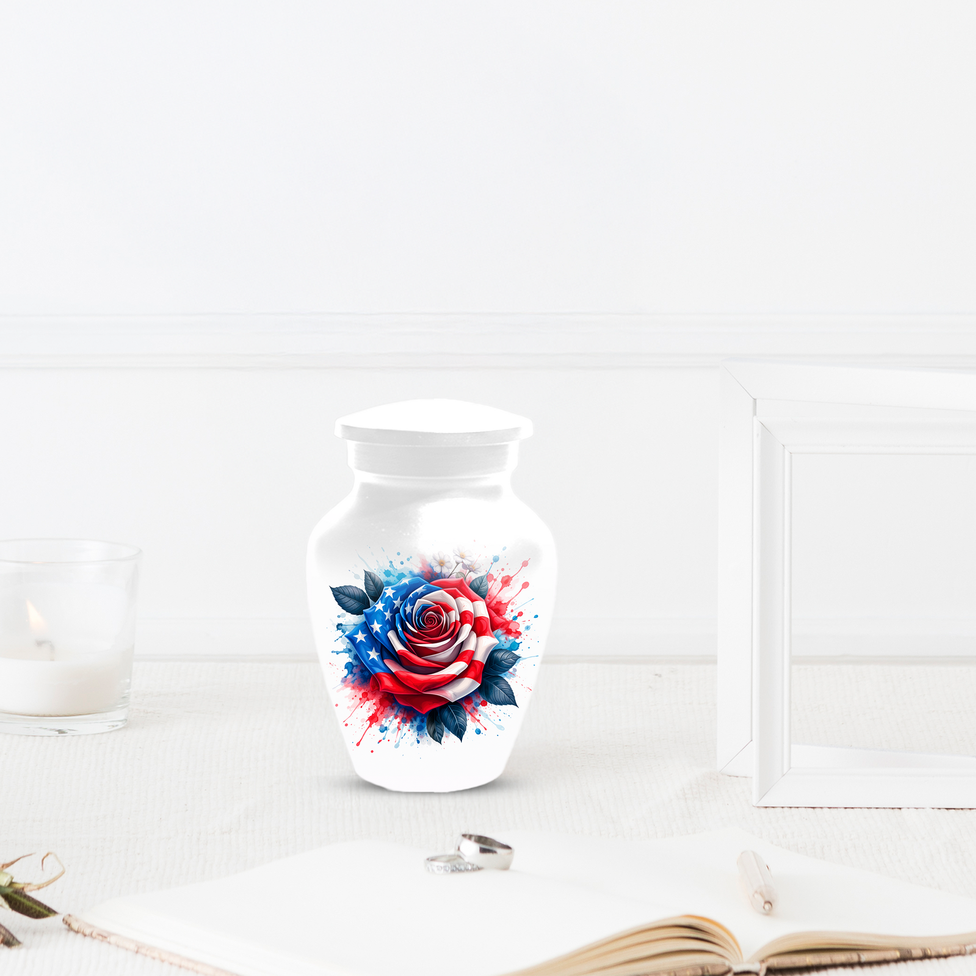 American Flag Rose Urn for Ashes, Patriotic Memorial Urn, Veteran Cremation Urn