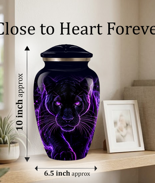 Black Panther Cremation Urn for Ashes | Personalized Panther Memorial Urn | Purple Panther Adult Urn