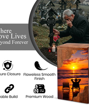 Personalised Wooden Beach Urn for Dad | Wooden Cremation Urn for Human Ashes