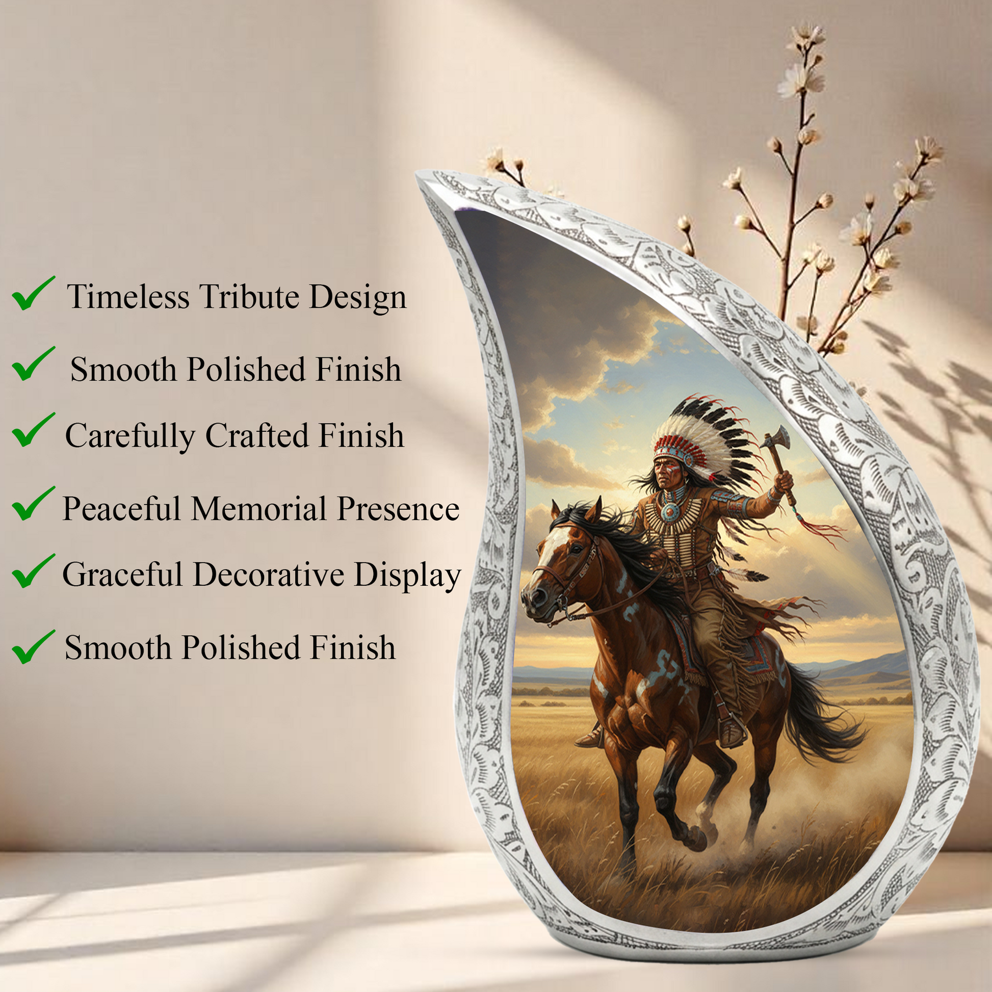 Native American Personalized Cremation Urn for Dad – Western Teardrop Memorial Urn, 10 Inch