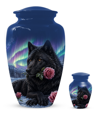 Black  Dog Urn for Ashes -  Personalized Aurora Borealis Pet Memorial