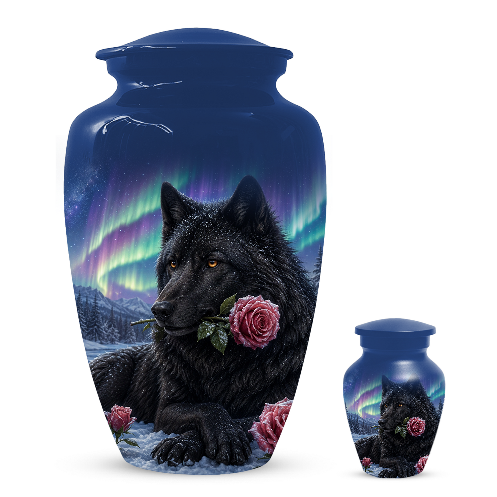 Black  Dog Urn for Ashes -  Personalized Aurora Borealis Pet Memorial