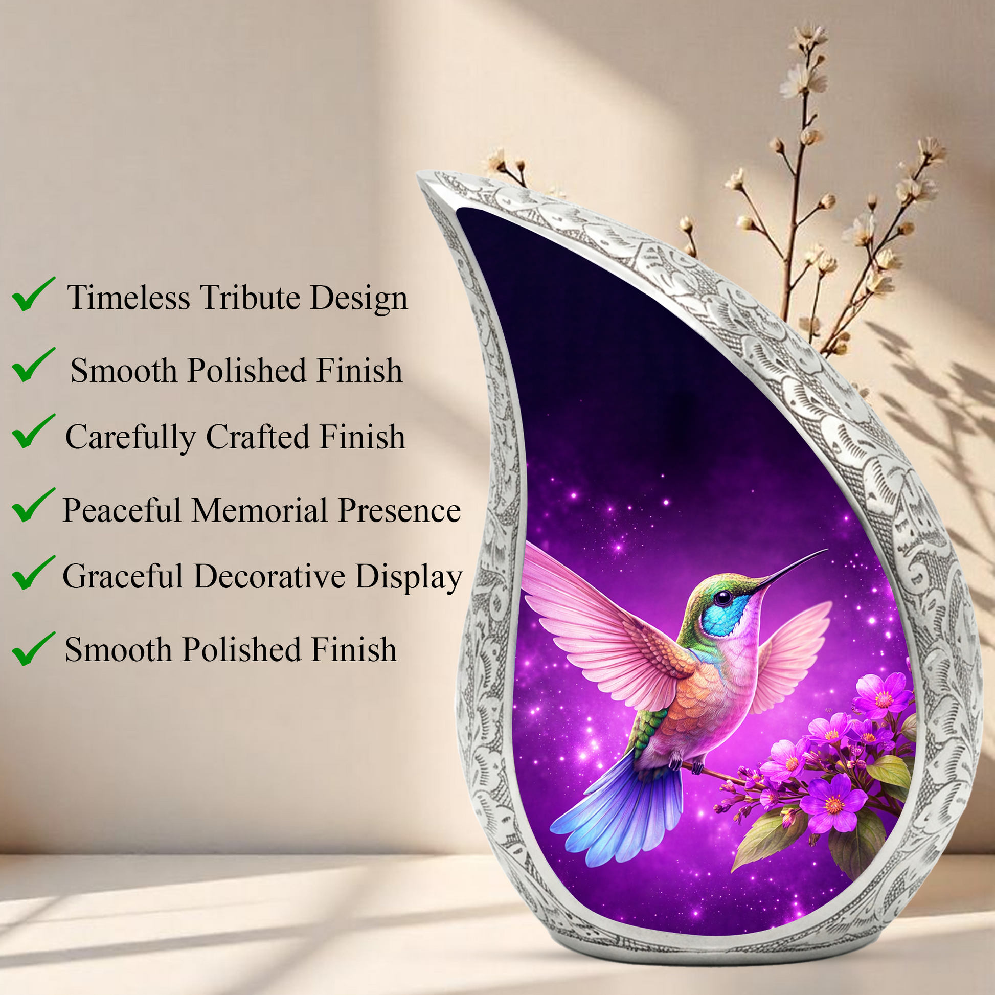 Hummingbird Urn for Mom | Floral Memorial Urn | Adult Cremation Urn