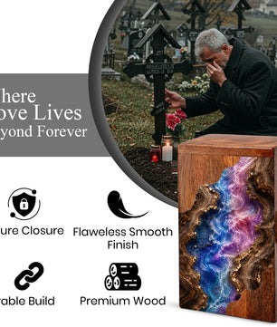 Wooden Abstract River Cremation Urn – Wooden Urn for Human Ashes