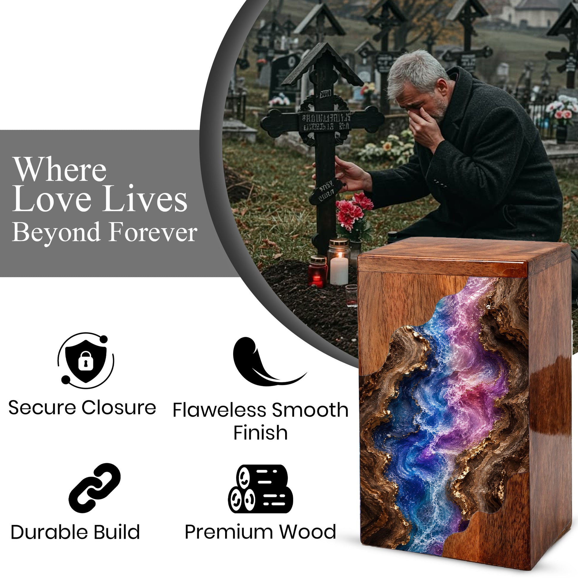 Wooden Abstract River Cremation Urn – Wooden Urn for Human Ashes