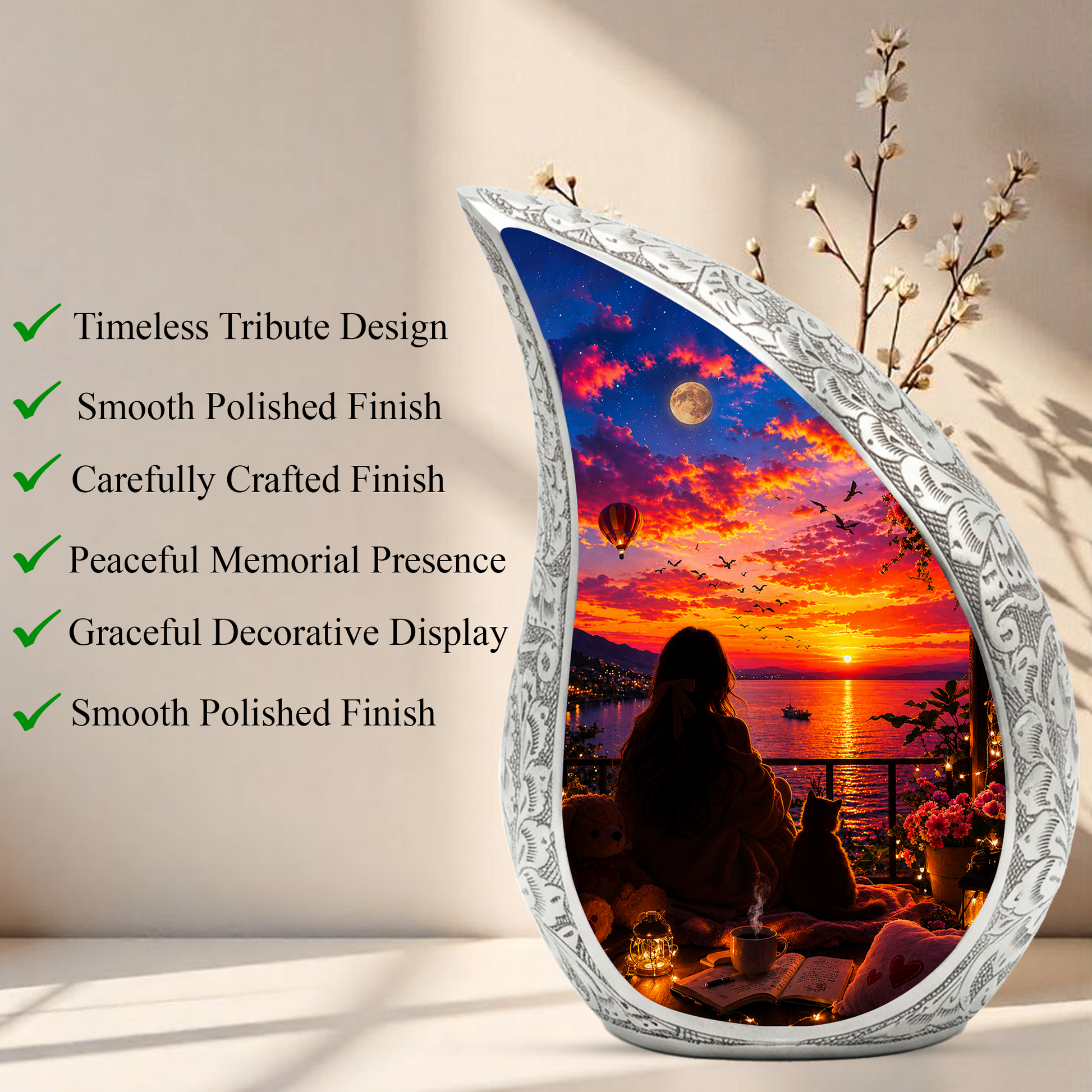 Sunset Memorial Urn for Mom-Cremation Urn for Women|Keepsake Memorial Urn