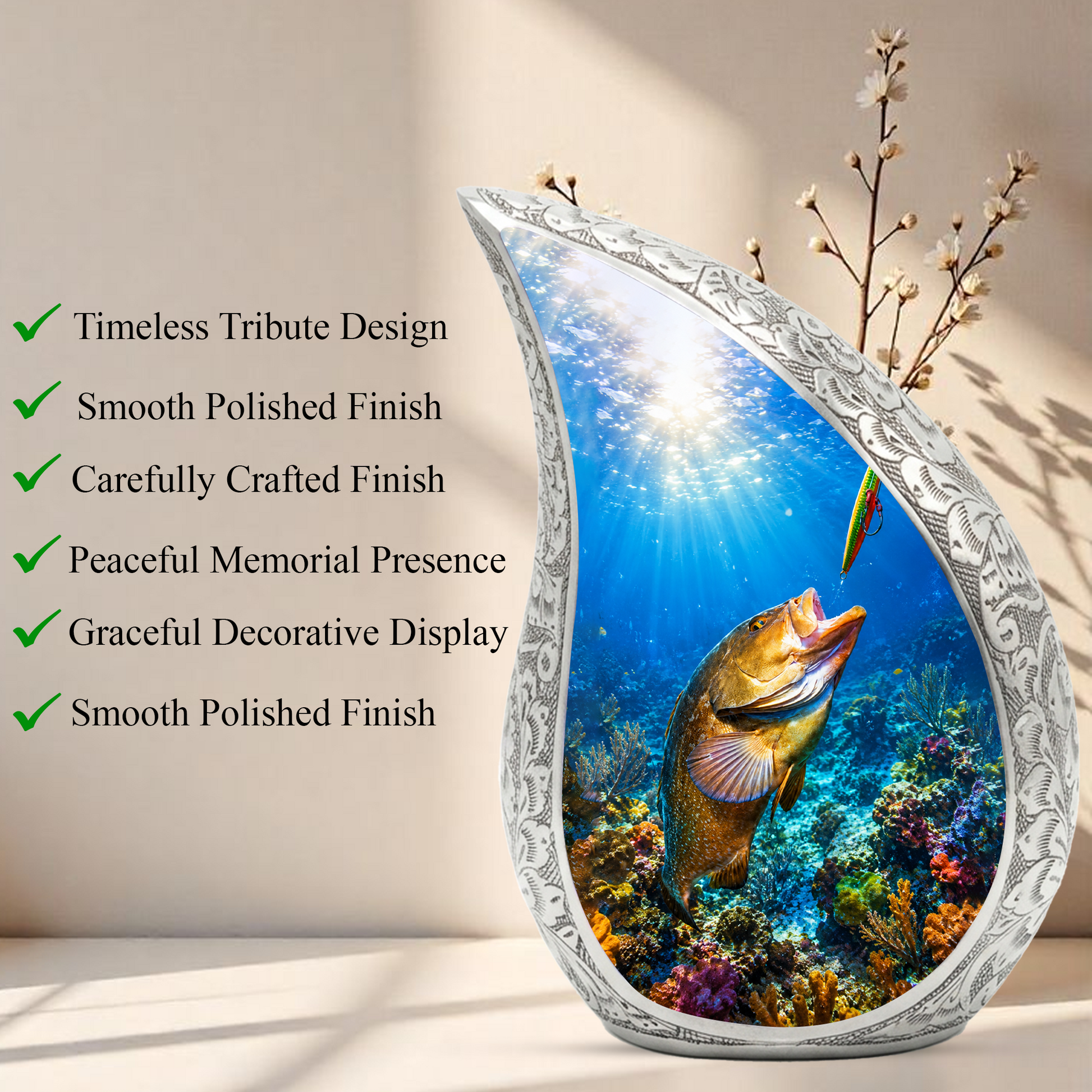 Bass Fishing Memorial Urn for Dad | Fisherman Cremation Urn for Ashes
