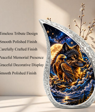 Wolf and Eagle Cremation Urn for Ashes, Wildlife Adult Memorial Urn, Celestial Animal Design
