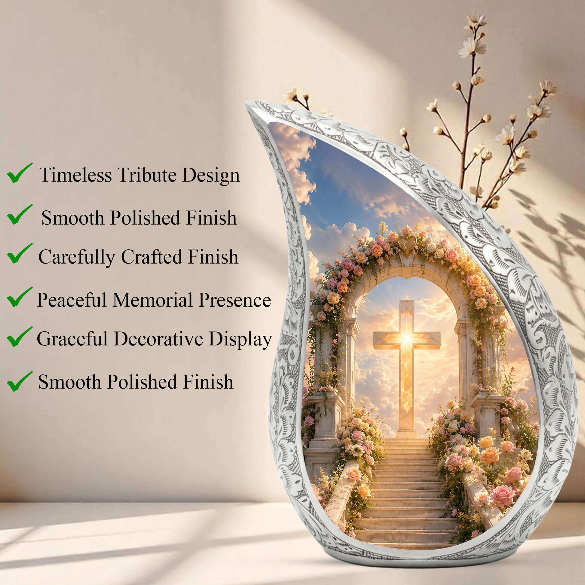 Heaven Cross Urn for Adult Ashes | Elegant Adult Cremation Urn for Human Ashes Memorial