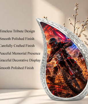 Motorcycle Rider Urn for Dad | Motocross Cremation Urn for Men & Adult Male Ashes