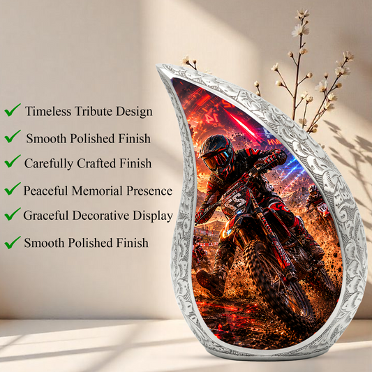 Motorcycle Rider Urn for Dad | Motocross Cremation Urn for Men & Adult Male Ashes
